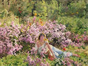 Belleza argelina en un campo de lilas